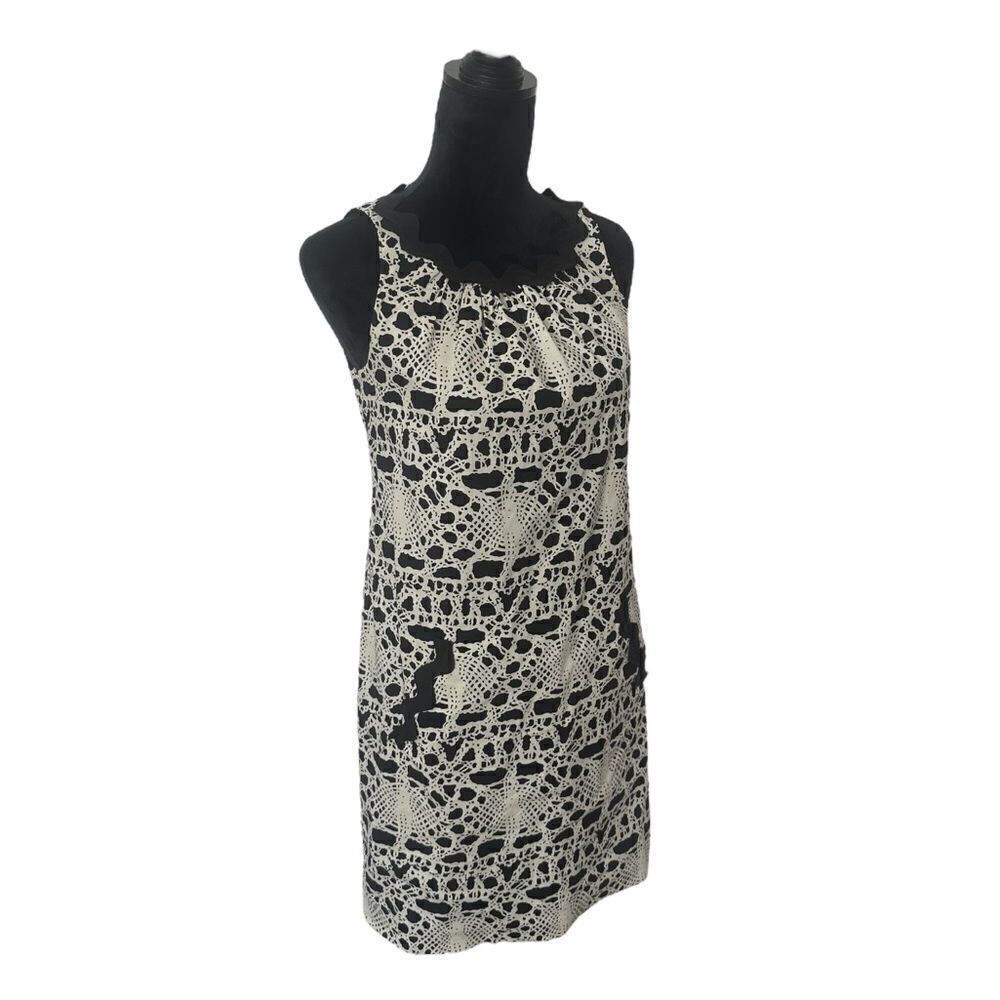 Vivienne Tam Abstract Cream and Black Sleeveless Retro Style Dress Size 4 - Picture 6 of 15